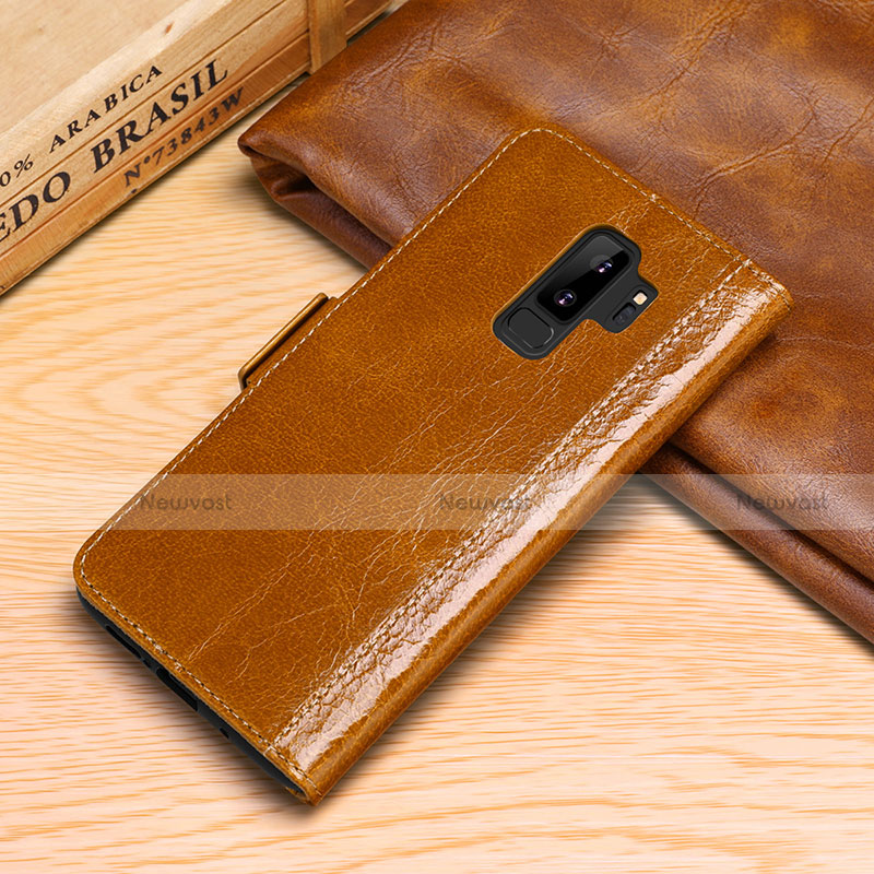 Leather Case Stands Flip Cover P01 Holder for Samsung Galaxy S9 Plus Orange