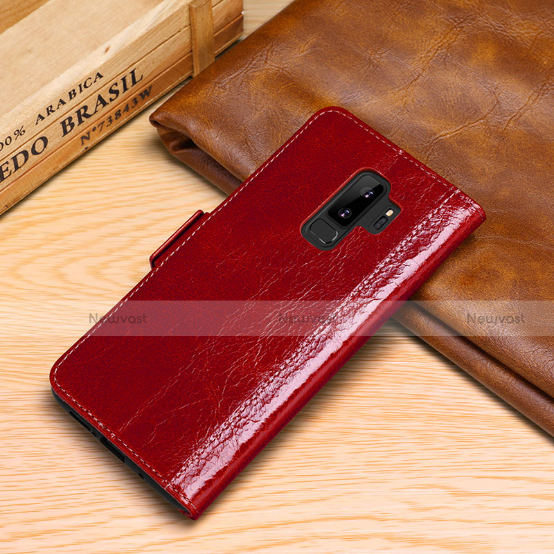 Leather Case Stands Flip Cover P01 Holder for Samsung Galaxy S9 Plus Red