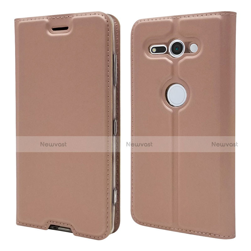 Leather Case Stands Flip Cover P01 Holder for Sony Xperia XZ2 Compact Rose Gold