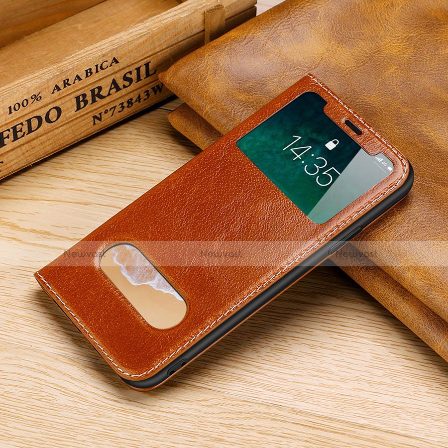 Leather Case Stands Flip Cover P02 Holder for Apple iPhone X Orange