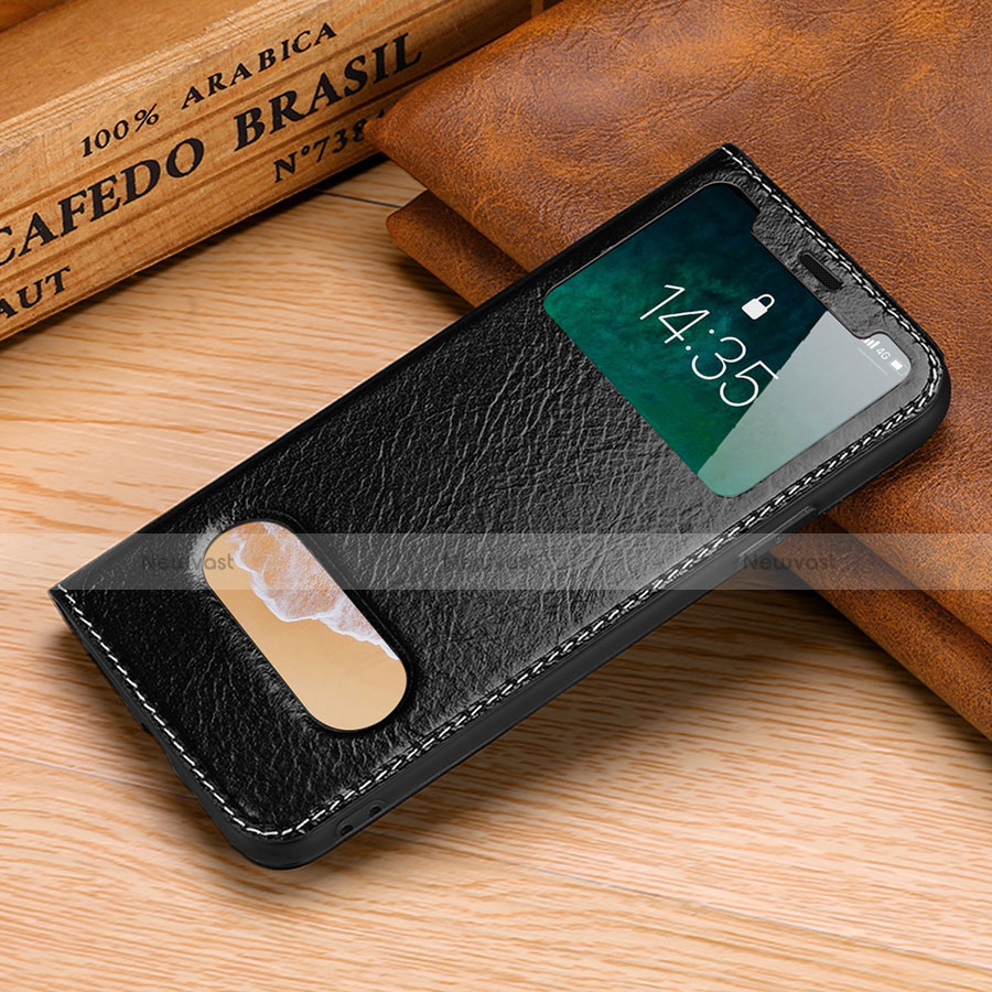 Leather Case Stands Flip Cover P02 Holder for Apple iPhone Xs Black