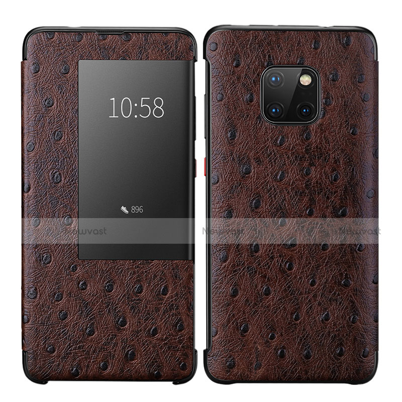 Leather Case Stands Flip Cover P02 Holder for Huawei Mate 20 Pro Brown