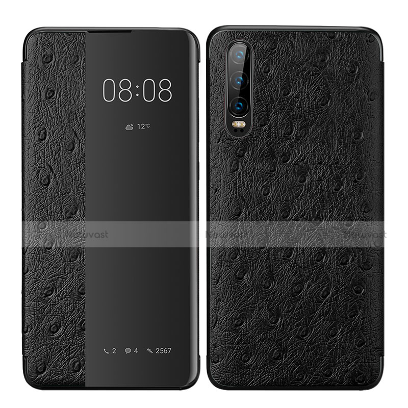 Leather Case Stands Flip Cover P02 Holder for Huawei P30 Black