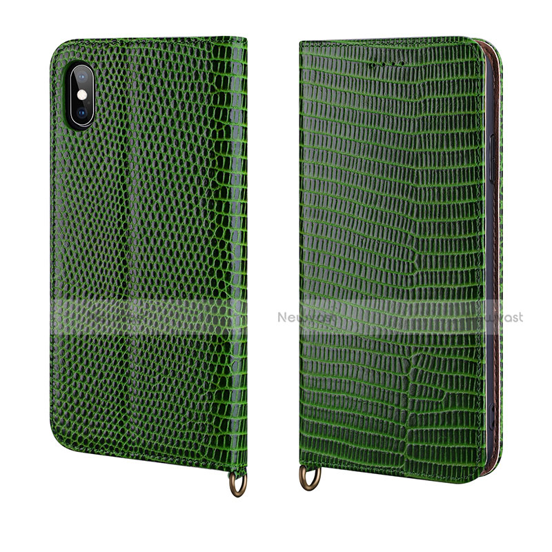 Leather Case Stands Flip Cover P03 Holder for Apple iPhone Xs Green