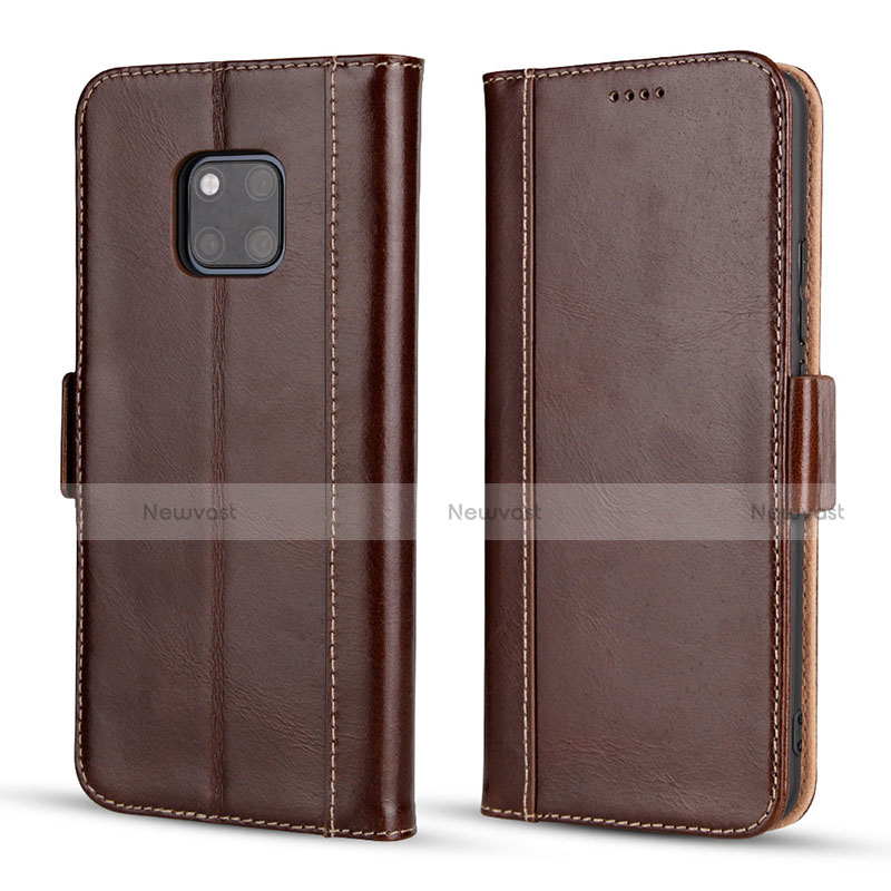 Leather Case Stands Flip Cover P03 Holder for Huawei Mate 20 Pro Brown