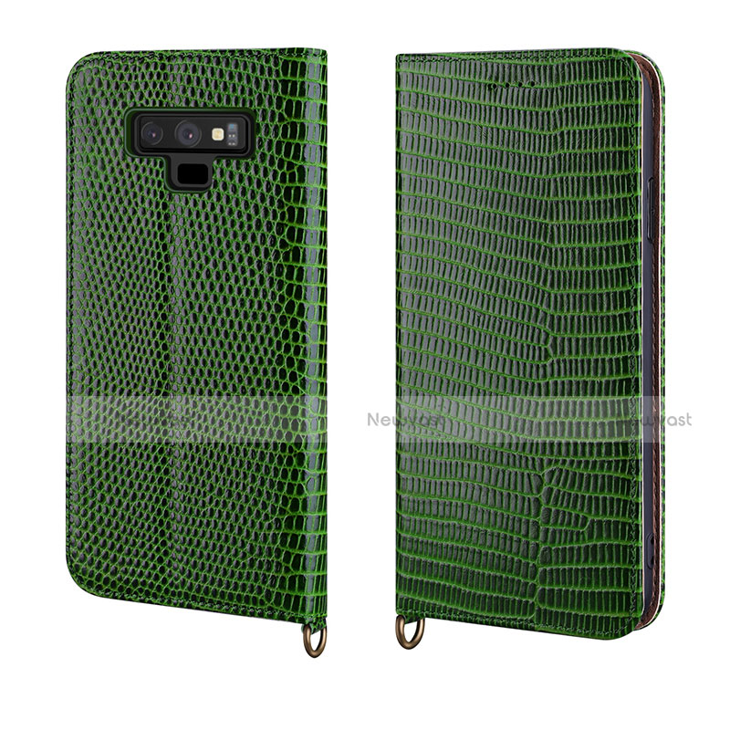 Leather Case Stands Flip Cover P04 Holder for Samsung Galaxy Note 9 Green