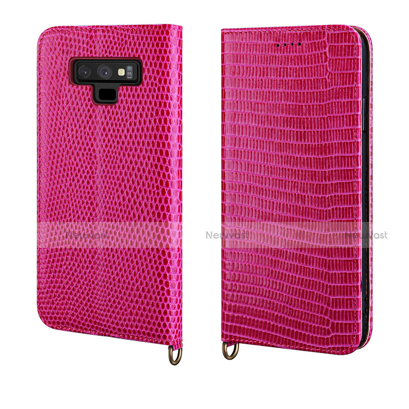 Leather Case Stands Flip Cover P04 Holder for Samsung Galaxy Note 9 Hot Pink