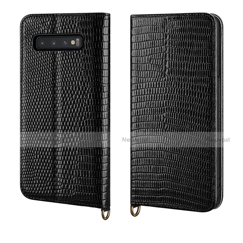 Leather Case Stands Flip Cover P04 Holder for Samsung Galaxy S10 Black
