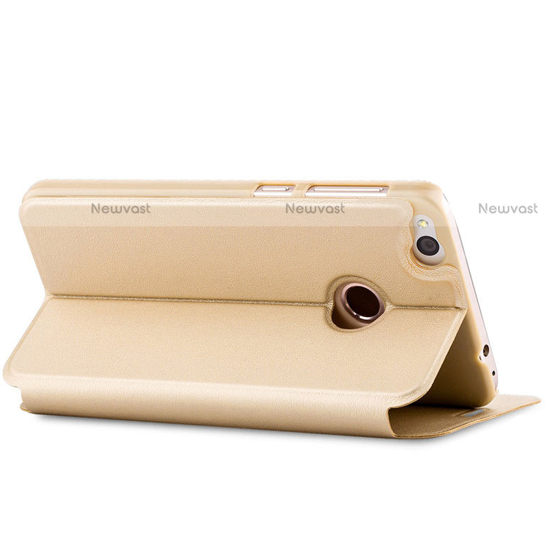 Leather Case Stands Flip Cover R01 for Huawei Honor 8 Lite Gold