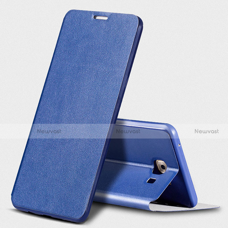 Leather Case Stands Flip Cover S01 for Samsung Galaxy C9 Pro C9000 Blue
