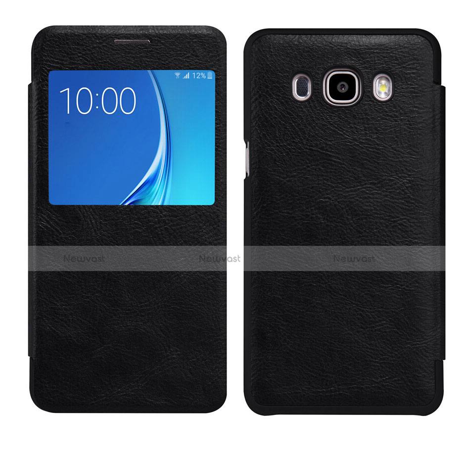 Leather Case Stands Flip Cover S01 for Samsung Galaxy J7 (2016) J710F J710FN Black