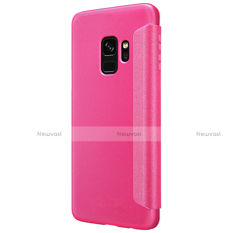 Leather Case Stands Flip Cover S01 for Samsung Galaxy S9 Hot Pink