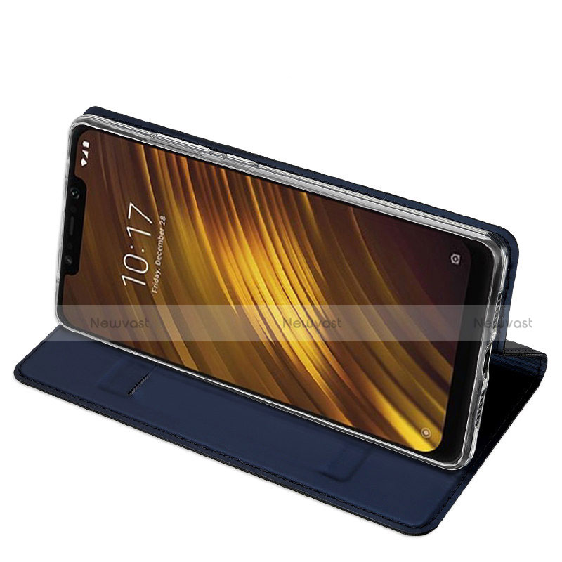 Leather Case Stands Flip Cover S01 for Xiaomi Pocophone F1 Blue