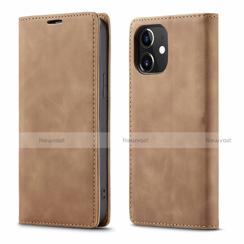 Leather Case Stands Flip Cover T01 Holder for Apple iPhone 12 Mini Light Brown