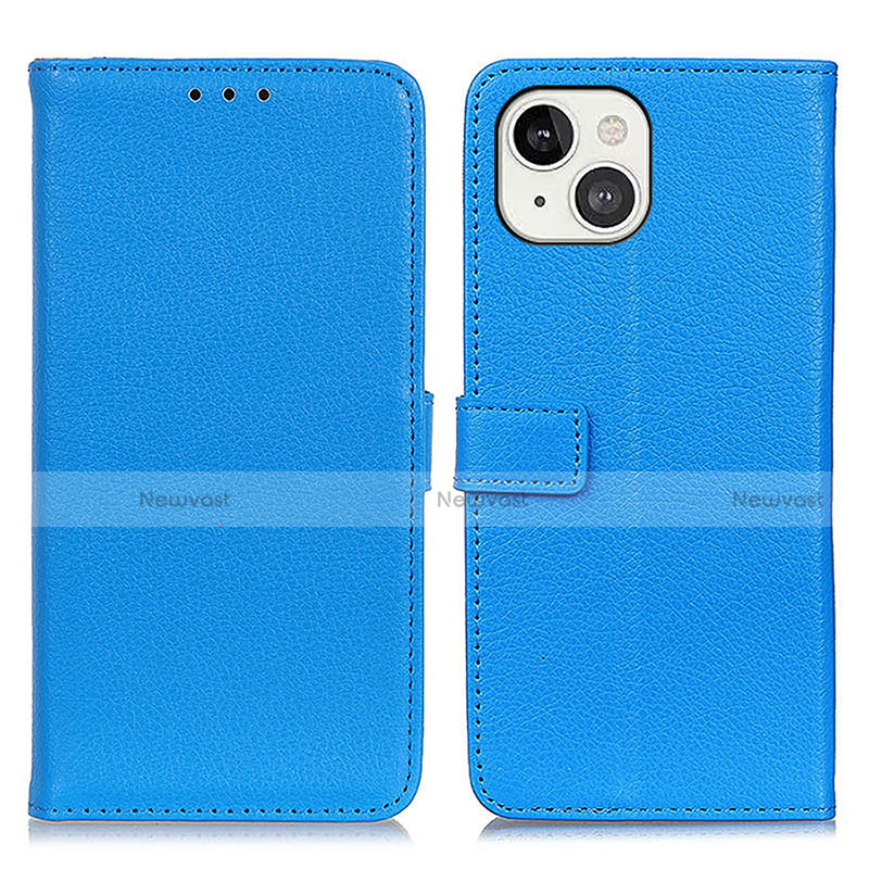 Leather Case Stands Flip Cover T01 Holder for Apple iPhone 14 Blue