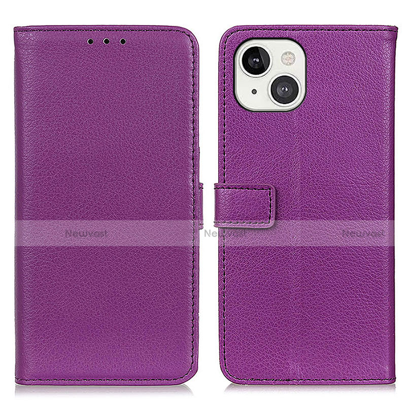 Leather Case Stands Flip Cover T01 Holder for Apple iPhone 14 Purple