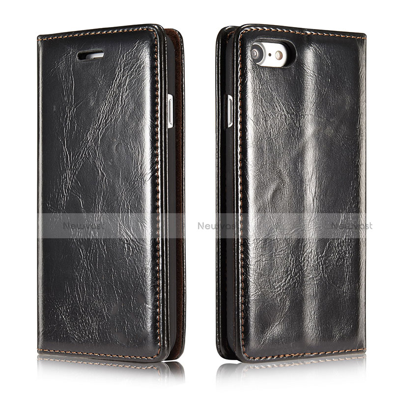 Leather Case Stands Flip Cover T01 Holder for Apple iPhone SE (2020) Black