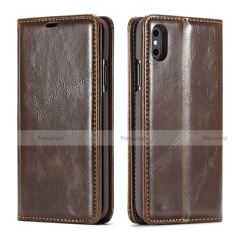 Leather Case Stands Flip Cover T01 Holder for Apple iPhone X Brown