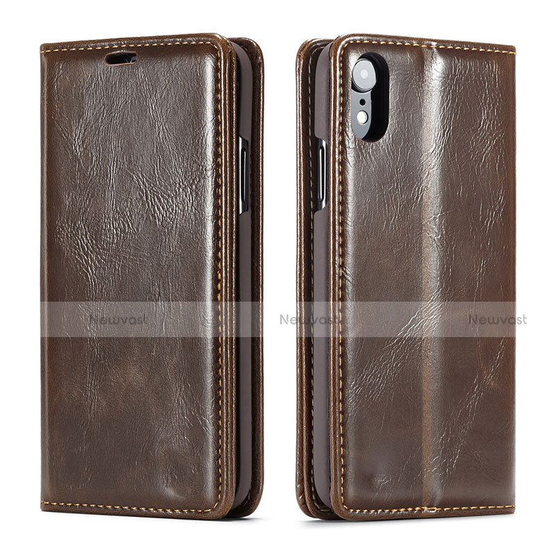 Leather Case Stands Flip Cover T01 Holder for Apple iPhone XR Brown