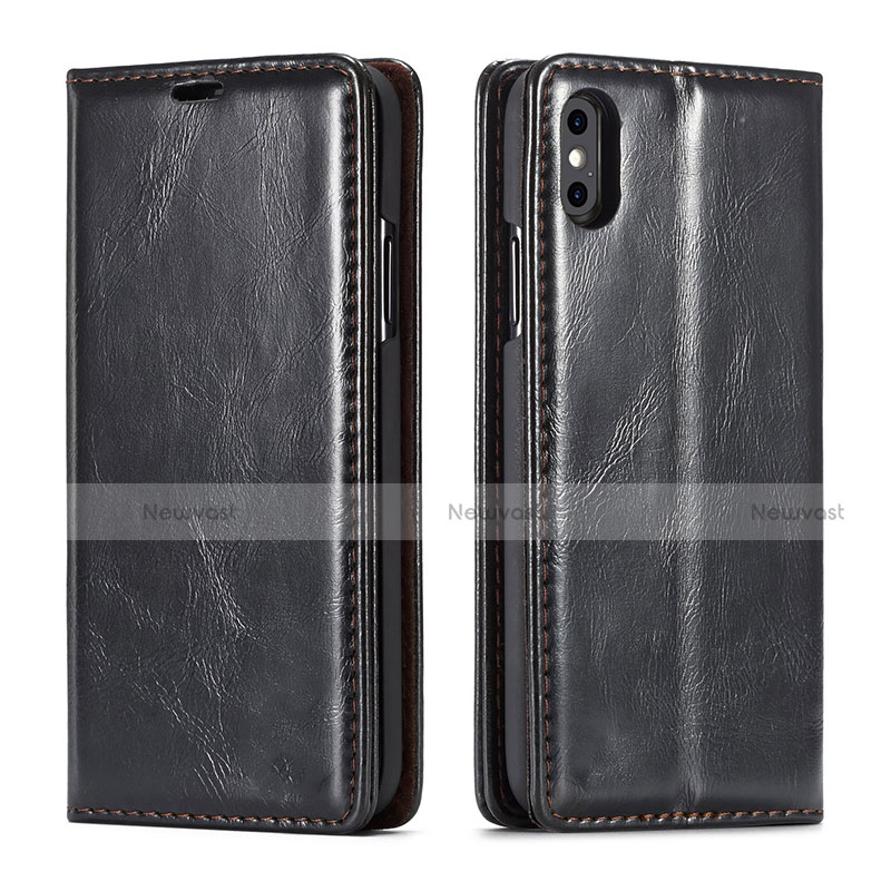 Leather Case Stands Flip Cover T01 Holder for Apple iPhone Xs Black