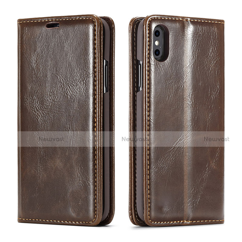 Leather Case Stands Flip Cover T01 Holder for Apple iPhone Xs Max Brown