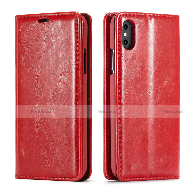 Leather Case Stands Flip Cover T01 Holder for Apple iPhone Xs Max Red