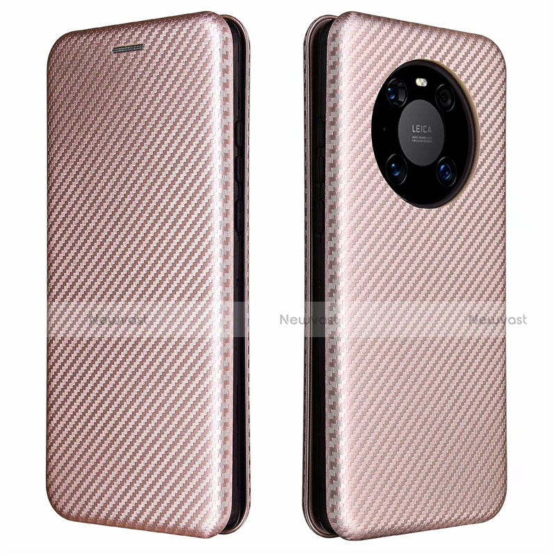 Leather Case Stands Flip Cover T01 Holder for Huawei Mate 40 Pro Rose Gold