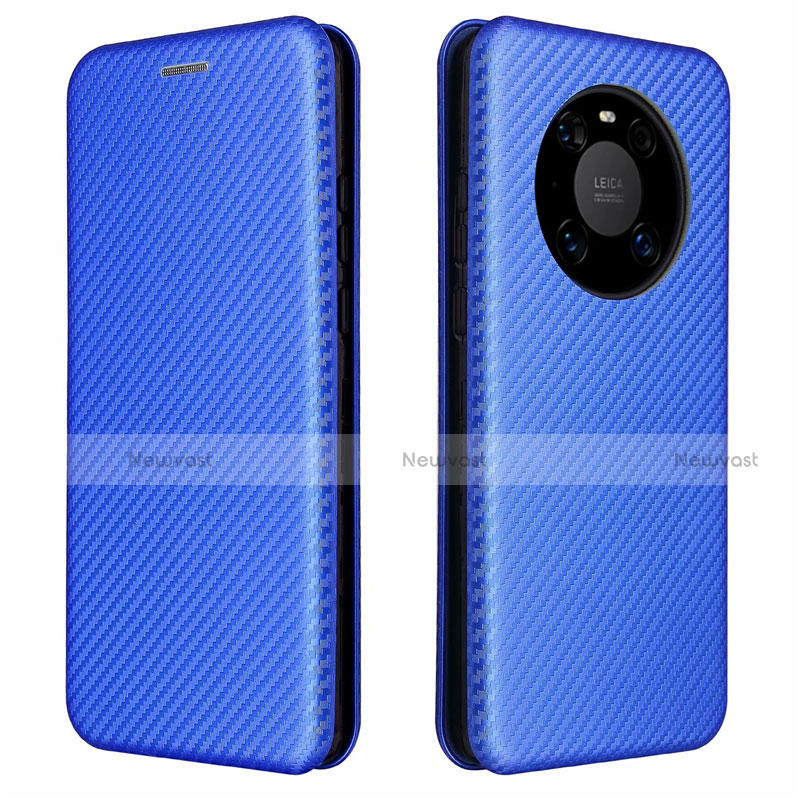 Leather Case Stands Flip Cover T01 Holder for Huawei Mate 40E 4G Blue