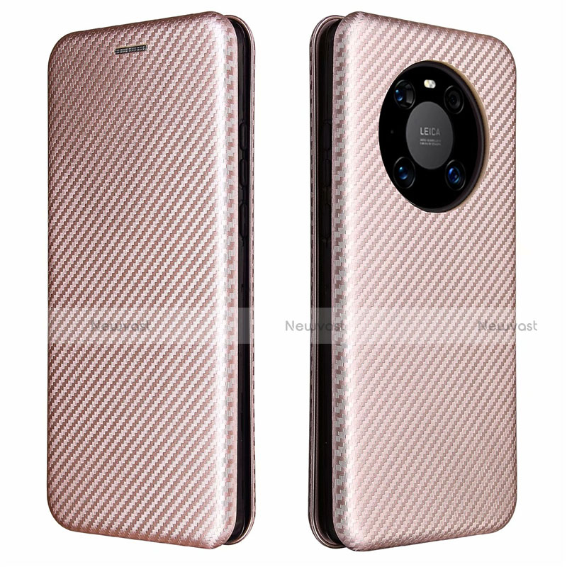 Leather Case Stands Flip Cover T01 Holder for Huawei Mate 40E 4G Rose Gold