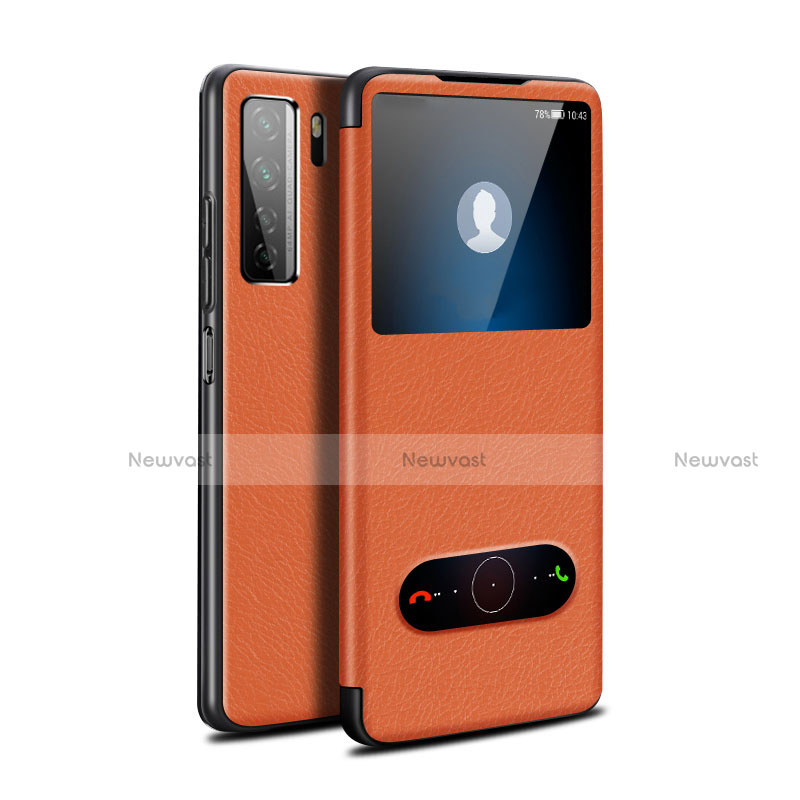Leather Case Stands Flip Cover T01 Holder for Huawei Nova 7 SE 5G Orange