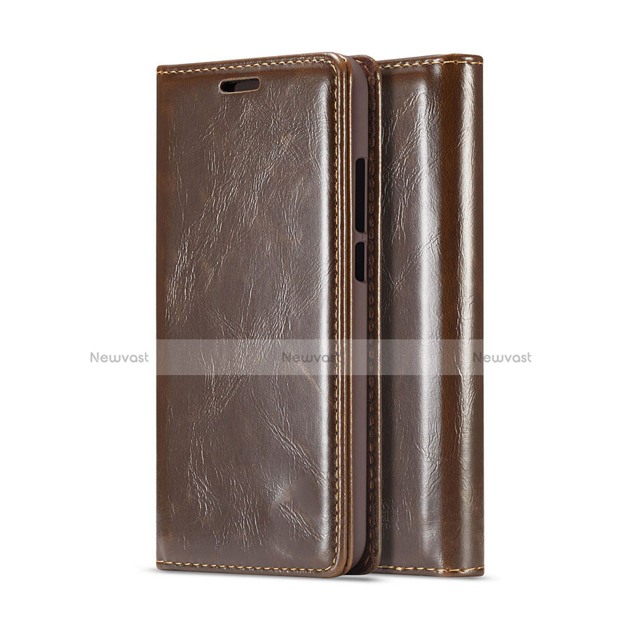 Leather Case Stands Flip Cover T01 Holder for Huawei P20 Lite Brown