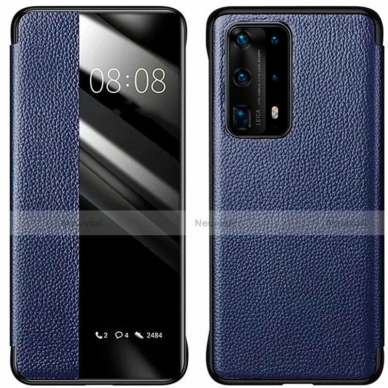 Leather Case Stands Flip Cover T01 Holder for Huawei P40 Pro+ Plus Blue