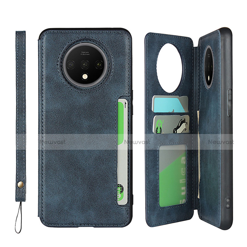 Leather Case Stands Flip Cover T01 Holder for OnePlus 7T Blue
