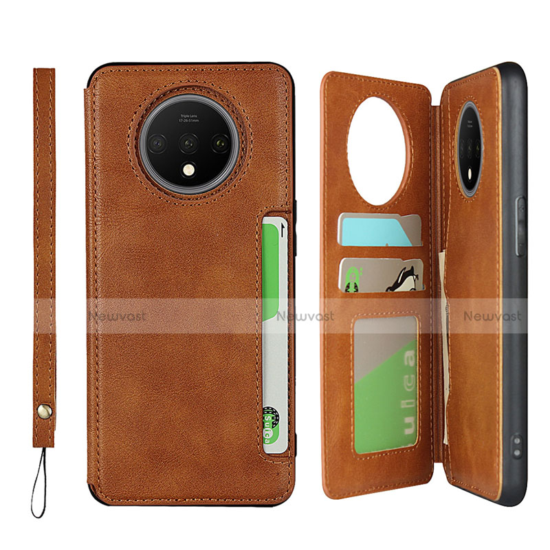 Leather Case Stands Flip Cover T01 Holder for OnePlus 7T Orange