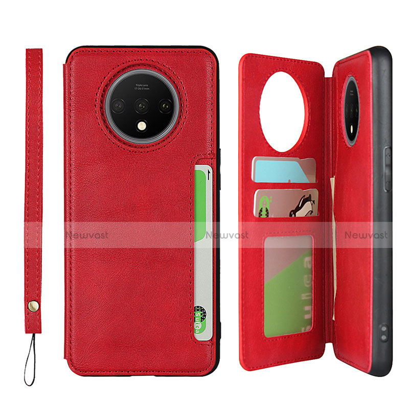 Leather Case Stands Flip Cover T01 Holder for OnePlus 7T Red