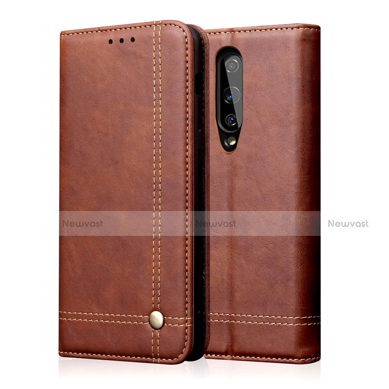 Leather Case Stands Flip Cover T01 Holder for OnePlus 8 Brown
