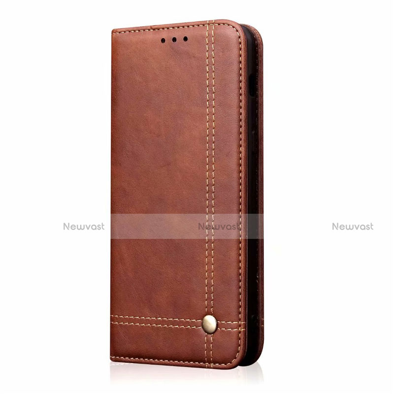 Leather Case Stands Flip Cover T01 Holder for Oppo A92 Brown