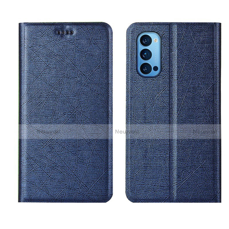 Leather Case Stands Flip Cover T01 Holder for Oppo Reno4 5G Blue
