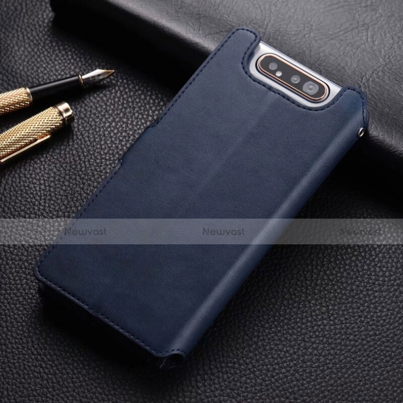 Leather Case Stands Flip Cover T01 Holder for Samsung Galaxy A80 Blue
