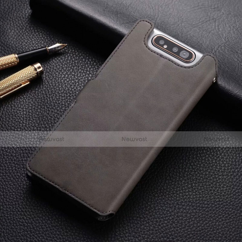 Leather Case Stands Flip Cover T01 Holder for Samsung Galaxy A90 4G Gray
