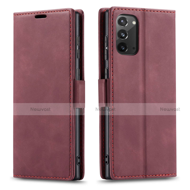 Leather Case Stands Flip Cover T01 Holder for Samsung Galaxy Note 20 5G Red Wine