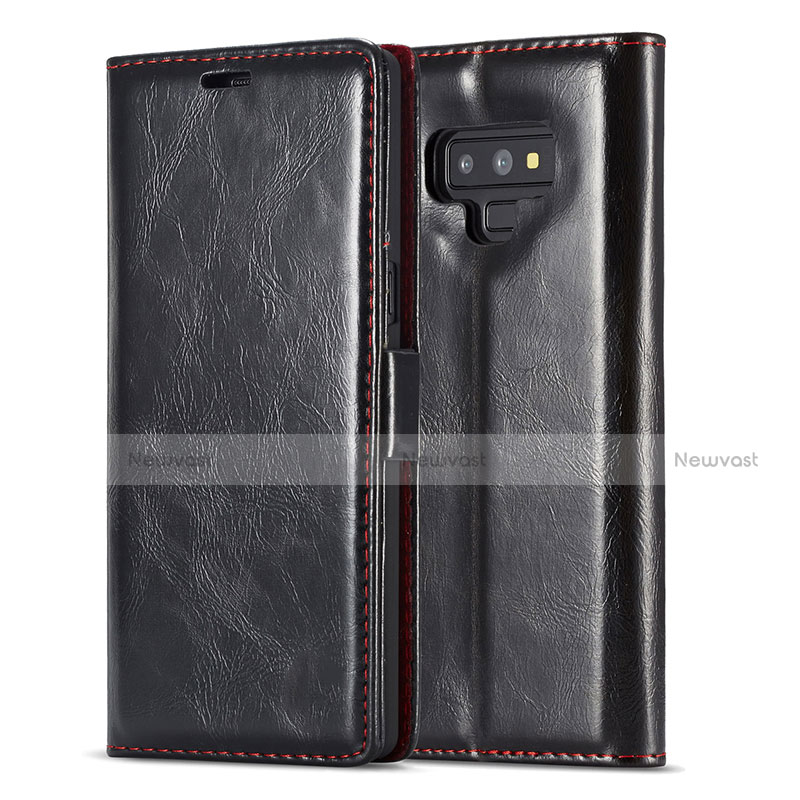 Leather Case Stands Flip Cover T01 Holder for Samsung Galaxy Note 9 Black