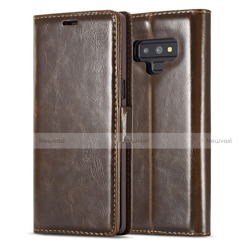 Leather Case Stands Flip Cover T01 Holder for Samsung Galaxy Note 9 Brown