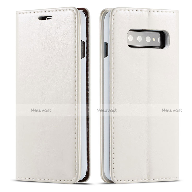 Leather Case Stands Flip Cover T01 Holder for Samsung Galaxy S10 5G White
