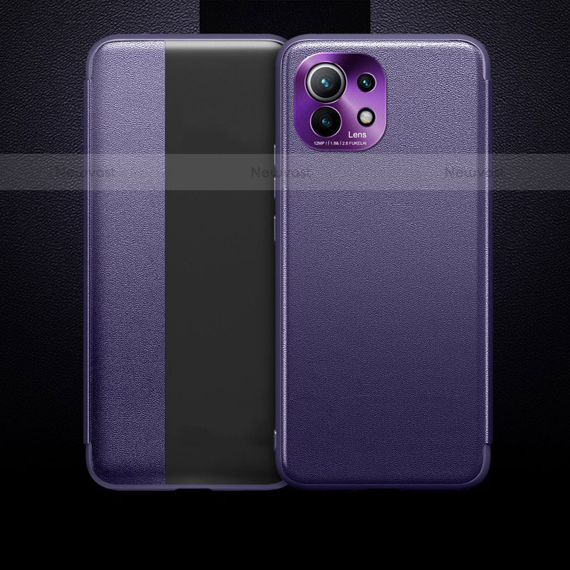 Leather Case Stands Flip Cover T01 Holder for Xiaomi Mi 11 5G Purple