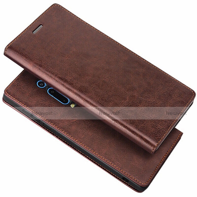 Leather Case Stands Flip Cover T01 Holder for Xiaomi Mi 9T Pro Brown