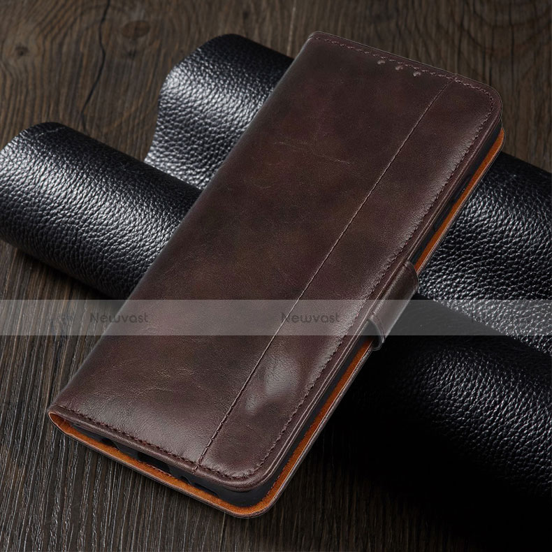 Leather Case Stands Flip Cover T01 Holder for Xiaomi Redmi Note 9 Pro Brown