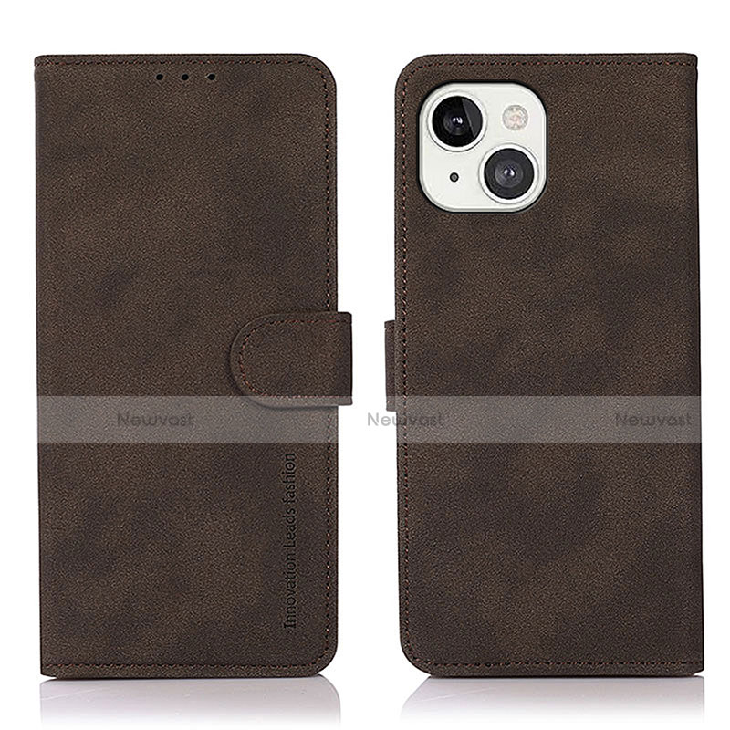 Leather Case Stands Flip Cover T02 Holder for Apple iPhone 13 Brown