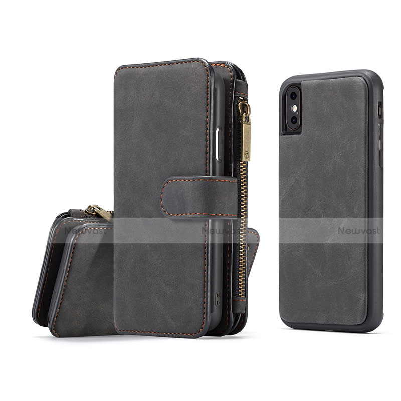 Leather Case Stands Flip Cover T02 Holder for Apple iPhone X Black