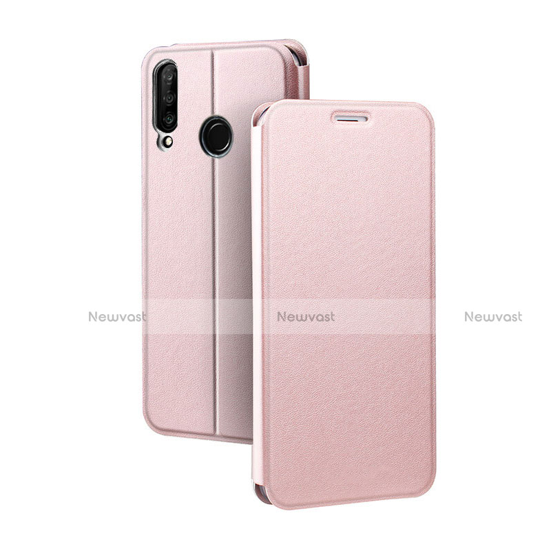 Leather Case Stands Flip Cover T02 Holder for Huawei Nova 4e Rose Gold